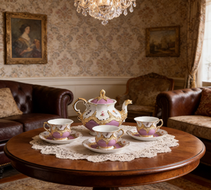 Luxury Purple Gold Floral Porcelain <b>Tea</b> Set European Style Ceramic Teapot Cup Saucer With Gift <b>Box</b> for Afternoon <b>Tea</b> - Product Image 6