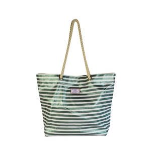 Bolsas de Compras Reutilizables de Algodón a Rayas, Tipo Bolso de Playa Grande, Recicladas, con Logotipo Impreso Personalizado, MOQ Bajo - Product Image 1