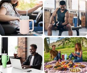 Bouteille isotherme sous vide personnalisable avec logo, 40 oz, en acier inoxydable, portable, avec poignée et paille, pour voyage - Product Image 6