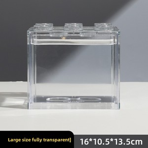Miniatuur klein bureau-aquarium voor <span class=keywords><strong>betta</strong></span>'s, volledig transparant, milieuvriendelijk, niet-toxisch, rechthoekig, creatief bouwblok aquarium van plastic - Product Image 6