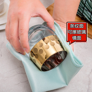 Chiffon de nettoyage rectangulaire double face vert uni pour la cuisine, essuyage des tasses, élimination des taches, tampon à récurer - Product Image 1