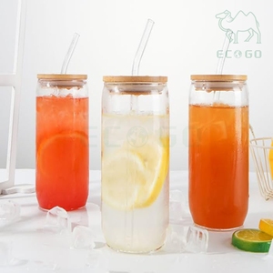 Custom Seal Luxury Bamboo Lid Drinking Hot Cold Water Juice Glass Container Water Bottles with Straws - Product Image 4