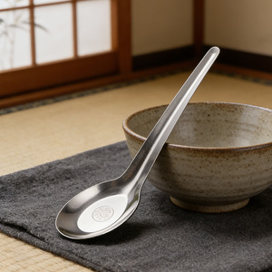Stainless Steel Long Handle Spoon Solid Color Flat Bottom For Soup And Serving - Product Image 3
