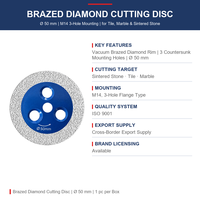 Disque de meulage diamanté 50 mm, meule diamantée à montage M14 pour meuleuse d'angle, meulage de pierre, béton, carrelage