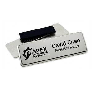 Targhette Identificative Personalizzate in Acciaio Inox con Perno o Retro Magnetico, <span class=keywords><strong>Badge</strong></span> con Nome Inciso - Product Image 1