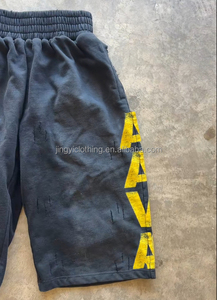 OEM Custom Dtg Printed Men's Distressed Vintage Acid Wash <strong>Knee</strong> Length Sweat <strong>Shorts</strong> Man - Product Image 2