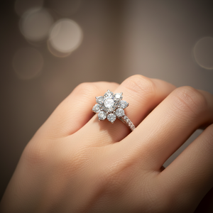 <span class=keywords><strong>Bague</strong></span> de <span class=keywords><strong>mariage</strong></span> en or 18 carats avec diamant de laboratoire de 1 carat, taille ronde, E VVS1, design flocon de neige, personnalisable et gravable pour les couples - Product Image 3