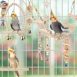 Jouets pour oiseaux en bois : balançoires, perchoirs à mâcher, perchoirs suspendus, hamacs, échelles d'escalade, jouets de cage pour oiseaux - Product Image 2