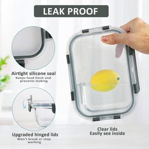 Customized 10-Pack High Borosilicate Glass <b>Square</b> Food Storage Container <b>Set</b> BPA Free Microwave Safe Airtight Lid Stackable - Product Image 3