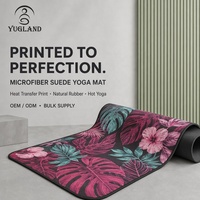 Matras Yoga Suede Berkelanjutan Yugaland ESG Logo Kustom Alas Karet Alam Pabrik Grosir