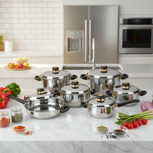 Set di Pentole Happy <span class=keywords><strong>Baron</strong></span> in Acciaio Inox da 12 Pezzi per Fornelli a Gas e a Induzione, Lavabili in Lavastoviglie, Ecologici - Product Image 3