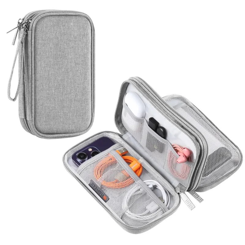Хит продаж, электронный органайзер Haveel, двухслойная сумка для хранения кабелей, зарядного устройства, зарядного устройства, телефонов, наушников (Grey)