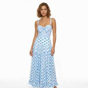 Women Blue Heart Print 2 Piece <b>Swimsuit</b> Set Bow Knot One Piece Monokini With Tiered Ruffle Maxi Beach Cover Up <b>Skirt</b> Wholesale - Product Image 1