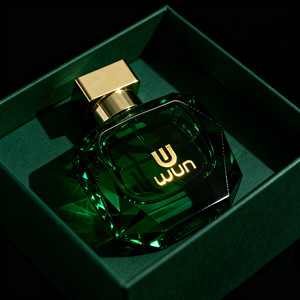 Flacon de parfum en verre vide personnalisé, peinture couleur sur mesure, luxe, unique, <span class=keywords><strong>irrégulier</strong></span>, 30ml 50ml 100ml, avec couvercle doré et boîte - Product Image 1