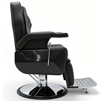 Fauteuil de Barbier de Luxe Personnalisable en Usine, Inclinable, avec Pompe Hydraulique, en Métal Noir, Mobilier Commercial pour Salon de Coiffure