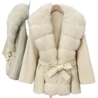 Vêtements pour femmes, automne et hiver, nouveau manteau en laine double face à col en fourrure de renard luxueux, à lacets