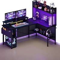 Escritorio para Juegos en Forma de L con Luces LED USB Integradas, Escritorio de Esquina para Computadora Negro con Soporte para Monitor y Estante de Almacenamiento