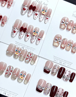 Faux ongles de Noël à presser, 24 pièces, rouges et verts scintillants, réutilisables, pour fêtes de fin d'année, vente en gros, OEM, coffret cadeau personnalisé pour les fêtes