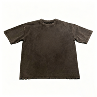 Custom Kornit DTG T-shirt Vintage Gewassen Donkergrijs Letter Grafische Tee Verweerde Gat OEM Fabriek