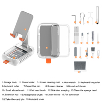 Kit de nettoyage numérique multifonctionnel QZ19 avec support de téléphone pliable, brosse de nettoyage pour clavier, écouteurs et écran, boîte de rangement portable
