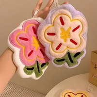 Serviettes de toilette en microfibre corail, petites, mignonnes, à l'aspect soigné, brodées en forme de fleur, sans peluches, très absorbantes, suspendables et anti-odeurs