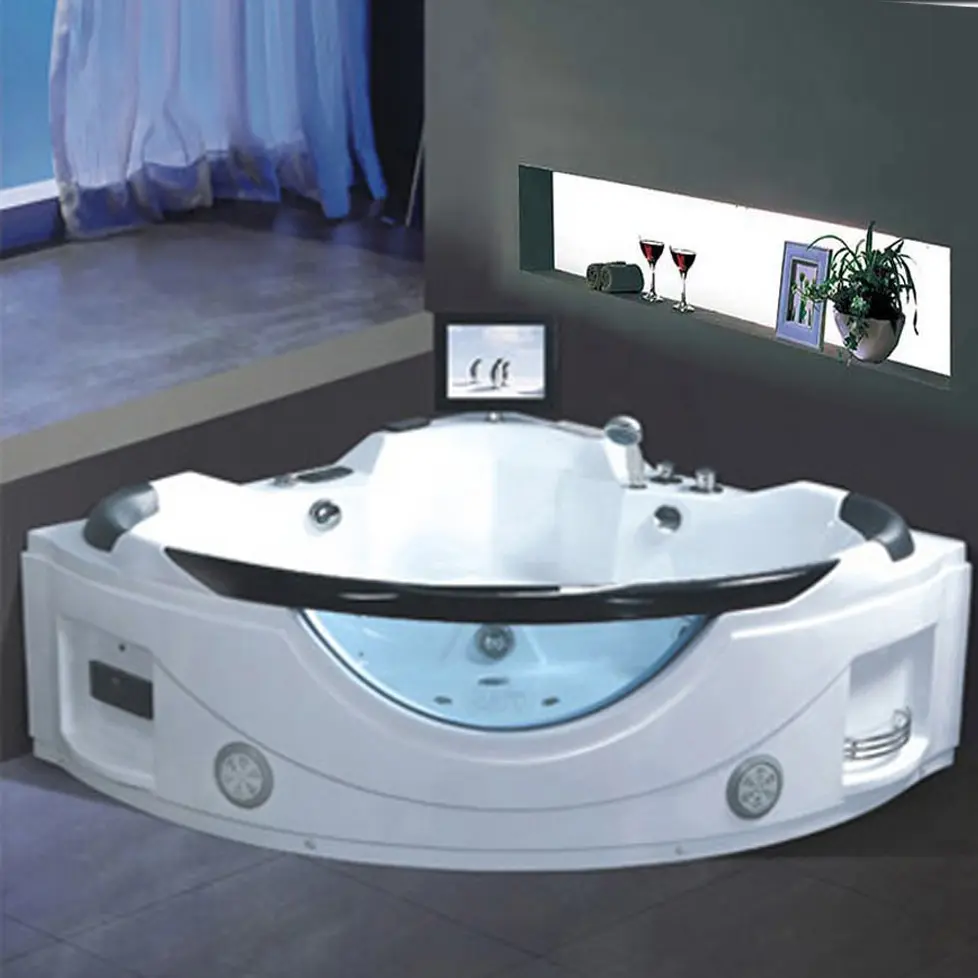 BALIS high quality Europe style bath shower tub whirlpool massage corner triangle acrylic two person bathtub with tv