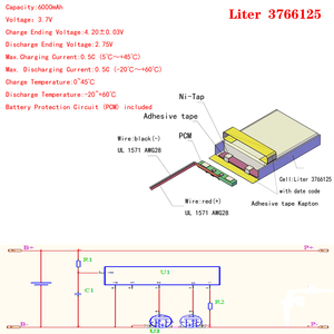 Paquete de batería recargable Lipo personalizada 3766125 3,7 V 6000mAh con PCB - Product Image 3