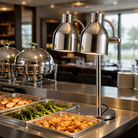 Lampe chauffante alimentaire à double tête avec base ronde pour buffet de restaurant, présentation de traiteur et service de cuisine d'hôtel