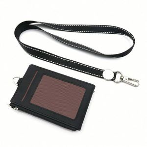 Custom PU Leather Multi-Slot Flip Cover Card Case Foldable Work ID Card Holders & Badge Reels with <b>Polyester</b> <b>Lanyards</b> - Product Image 2