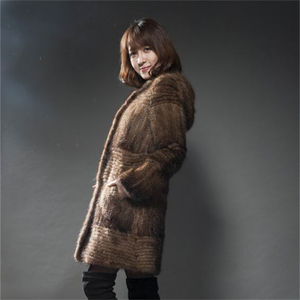 <span class=keywords><strong>Cappotto</strong></span> Lungo in Vera Pelliccia <span class=keywords><strong>di</strong></span> <span class=keywords><strong>Visone</strong></span> Lavorata a Maglia <span class=keywords><strong>con</strong></span> <span class=keywords><strong>Cappuccio</strong></span> per Donna - Product Image 2