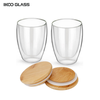 Gobelet en verre borosilicate à double paroi IKOO avec couvercle en bambou, compatible micro-ondes, sans BPA, écologique, moderne, 250 ml-450 ml