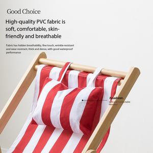 Sedia <span class=keywords><strong>da</strong></span> Spiaggia Pieghevole con Telaio in Legno Naturale Regolabile, Tessuto in Tela a Righe Classico e Poggiatesta Imbottito - Product Image 5