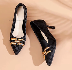 Factory Wholesale High Quality Women's Plaid Pointed Toe <b>Pumps</b> Elegant Designer Heels - Product Image 4