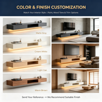Soporte de TV Flotante Personalizado con Iluminación LED Inferior |   Consola de pared color carbón |   OEM ODM |   Cantidad mínima de pedido: 1 unidad |   Diseño 3D Gratuito en 48h