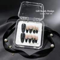 Ongles press-on français faits à la main en ABS avec colle, motif tridimensionnel incrusté, pour les doigts, idéaux pour les fêtes et banquets