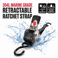 Correa de Amarre Automática de Grado Marino con Trinquete, 1" x 10 pies, 800 kg, Acero Inoxidable BS 304L, Correa Retráctil Automática para Remolque de Barco