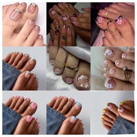Faux ongles à presser en vrac, haute qualité, faits main, en acrylique, couvrance totale, réutilisables, design carré pour orteils, avec colle, logo personnalisé