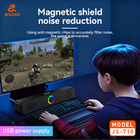 Speaker Soundbar JS-710 RGB Berkabel, Daya USB, Stereo 4D untuk Komputer Desktop, Gaming & Kantor
