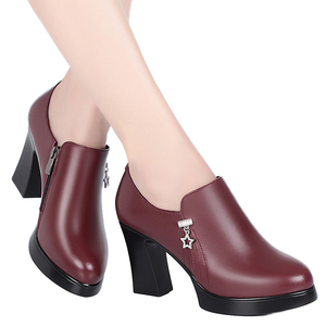 Fashionable Women's Casual Office <b>Shoes</b> Square Heel Slip-On Solid Genuine Leather Spring - Product Image 1