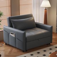 Canapé-lit minimaliste moderne en bois pour salon et chambre, petit canapé-lit moelleux, fauteuil inclinable paresseux en forme de L, mobilier de salon individuel pliable en cuir