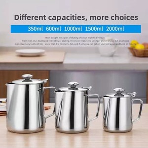 Tazza da <span class=keywords><strong>Caffè</strong></span> in Acciaio Inox, Brocca per Montare il Latte con Coperchio per <span class=keywords><strong>Arte</strong></span> <span class=keywords><strong>del</strong></span> <span class=keywords><strong>Caffè</strong></span>, per Ufficio e Cucina, con Manico - Product Image 5