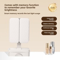 Foldable LED Makeup Mirror with Lights Desktop Magnifying Vanity Mirror Plastic Frame for Home Dormitory Travel