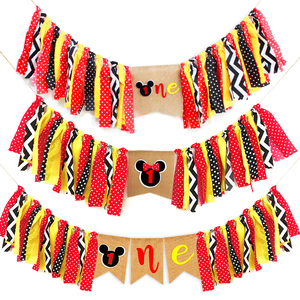 Colorido Tema de dibujos animados de <span class=keywords><strong>Mickey</strong></span> 1er cumpleaños bebé silla alta Banner banderines bebé feliz cumpleaños fiesta decoración suministros - Product Image 6