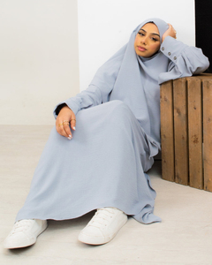 Khimar musulman bleu islamique <span class=keywords><strong>Jilbab</strong></span> Abaya musulman Khimaar ensemble robe <span class=keywords><strong>2</strong></span> pièces pour les femmes - Product Image 3