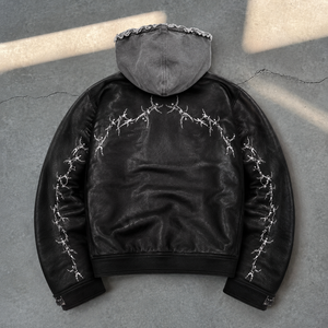Chaqueta con capucha de cuero personalizada OEM con cremallera, impermeable, para hombre, estilo universitario, con estampado de <span class=keywords><strong>Fear</strong></span> Black Hole y lavado ácido. - Product Image 2