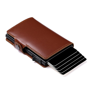 Casekey Shinning Oil Wax Genuine Leather Smart <b>Card</b> <b>Holder</b> <b>Wallet</b> Slim Aluminium RFID Blocking Pop up Credit <b>Card</b> Case <b>Wallet</b> - Product Image 1