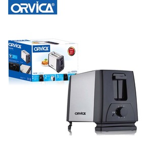 ORVICA <span class=keywords><strong>Grille</strong></span>-<span class=keywords><strong>pain</strong></span> électrique automatique <span class=keywords><strong>double</strong></span> <span class=keywords><strong>fente</strong></span> en acier inoxydable pour petit-déjeuner, 2 tranches, avec bac à miettes amovible ORM-1572 - Product Image 1