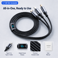 Câble de charge rapide 3-en-1 USB-A vers Type-C et Micro USB 8 broches avec écran LCD 60W, tressé en nylon, multi-connecteurs, vente en gros OEM