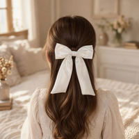 Élégant nœud en satin blanc double ruban marin pour cheveux, barrette de Noël, mariage, fête pour femmes et enfants, vente en gros, approvisionnement en vrac
