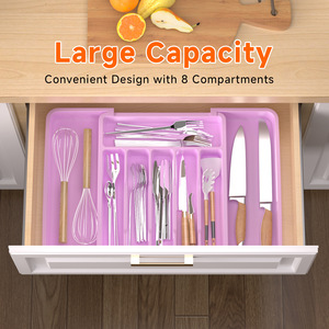 Bandeja Expandible para Utensilios Su Shijie, Caja de Almacenamiento de Plástico para Cubiertos, Organizador de Cajones Extraíble Morado - Product Image 5